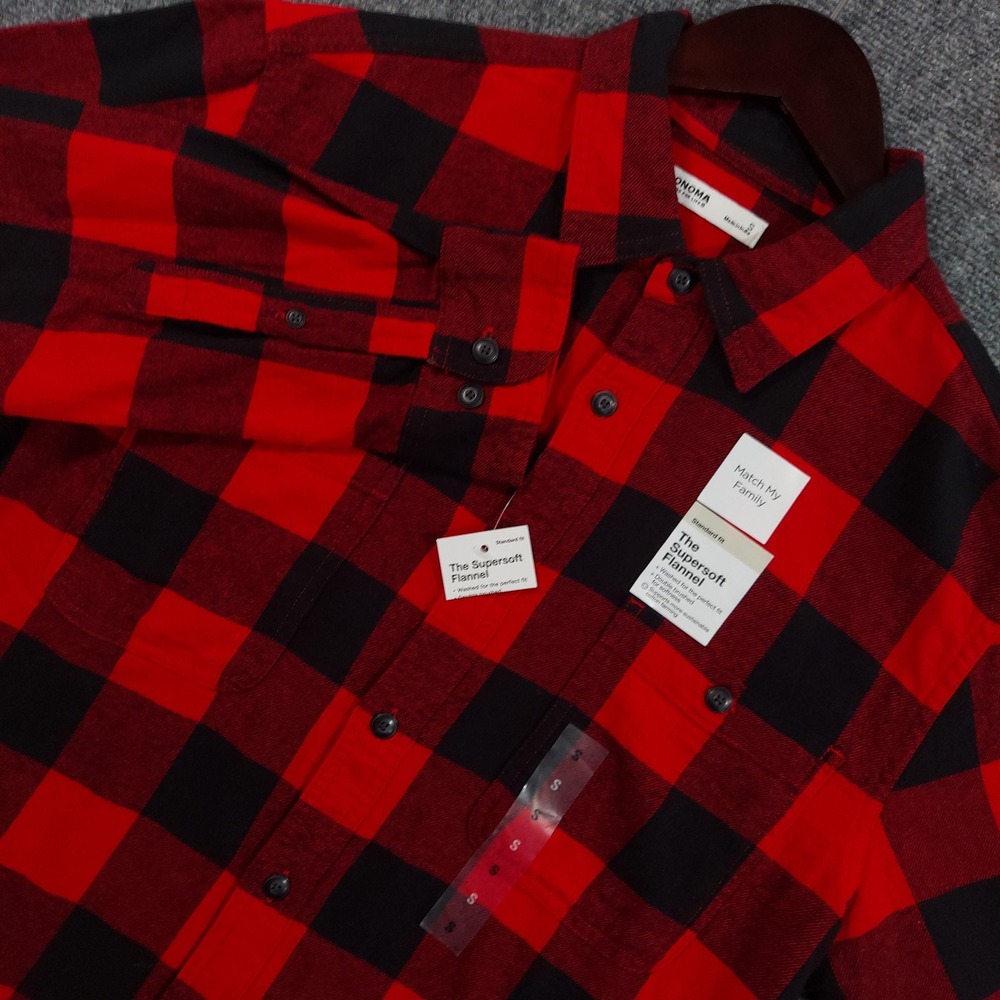 Sonoma Shirt Mens Small Red Buffalo Plaid Long Sleeve Button Flannel Supersoft